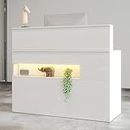 VOWNER Reception Desk with LED Lights and Power Outlets, Retail Counter Reception Counter Table with Drawers, for Salon Lobby Checkout Office, White (47.2" W x 18.7" D x 39.4" H)