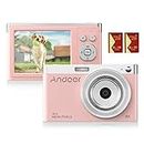 Andoer Digital Camera Compact with Auto Focus, 16x Digital Zoom, IPS Screen, Integrated Flash & 2 Batteries - Perfect for Kids, Teens, Beginners, Students & Seniors(Pink)