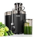 Juicer Machines, FOHERE Centrifugal Juicer Extractor with Large 3” Feed Chute for Whole Fruit and Vegetables, Easy to Clean, 3 Speed Control, Cleaning Brush and Recipe Included, BLACK