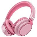 MIDOLA Headphones Kids Bluetooth Wireless Volume Limited 85/110dB Over On Ear Foldable Noise Protection Headset with Cable AUX 3.5mm Mic for Child Boy Girl Travel School Pad Tablet Pink