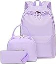 Bluboon School Backpack Set Girls Womens Laptop Bookbag Casual Daypack Fits 15 inch Laptop with Lunch Tote Bag and Pencil Bag, Provence Lavender, Daypack Backpacks