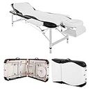 Massage Table Couch Bed Aluminium Deluxe Lightweight Professional Beauty Tattoo Spa Reiki Portable Folded 3 Section with Premium PU Leather Foam Carrying Bag White（213cm/15kg/Load Capacity 250 kg）
