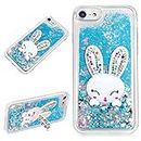 LCHDA Protective Case for Samsung Galaxy S7 Edge Glitter Liquid Case Blue with Rabbit Ears Mobile Phone Cases Liquid Waterfall Colour Gradient Stars Cute 3D Cartoon Rabbit Stand Transparent Silicone Bumper Protective Case