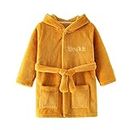 TOLLION Toddlers Kids Hooded Robe Boys Girls Soft Flannel Bathrobes Pajamas Plush Robe, Dream Yellow, 2T
