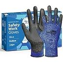 Blue Medium Working Gloves with PU Coating - 3 Pairs of Safety Work Gloves - Good for Construction, Roofing, Landscaping, Warehouse, Carpenter, Electric Work