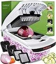 Vegetable Chopper Vegetable Cutter Onion Chopper - Veggie Chopper Food Chopper Salad Chopper Manual - Veg Potato Onion Dicer Slicer - Kitchen Tools and Gadgets (4-in-1 White)
