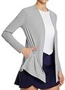 BALEAF Damen UPF 50+ Leichte Strickjacke mit Taschen Langarm Sonnenhemden UV-Schutz Kleidung Schnell trocknend, grau, 42