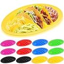 Roshtia 12 Pcs Colorful Taco Holder Fiesta Taco Plate Bulk with 2 Stand up Taco Holder Plus 4 Compartments Plastic Taco Tray for Soft and Hard Shell Tacos, Microwave Safe, for Taco Nights and Taco Bar