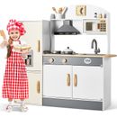 Kids Pretend Play Kitchen Wooden Toy Set w/ Utensils Refrigerator Microwave Sink
