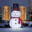 ATDAWN 3ft Pre-Lit Light Up Snowman with Black Top Hat, Christmas Collapsible Snowman Outdoor Decoration, 60 LED Outdoor Lighted Snowman Christmas Yard Decorations