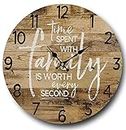 Round Farmhouse Wall Clock - 13 Inch – Decorative Wood Style Quartz Battery Operated Rustic Home Decor Vintage Decoration Retro Design for Living Room Kitchen Bedroom Bathroom Large Numbers Silent