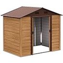 Outsunny 7.5' x 6.5' Garden Shed with Double Doors, Outdoor Storage Shed for Gardening Tool, Motorcycle, Bike Storage - Brown with Wood Grain