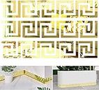 Meraki Mart Geometric Decor Non Glass Border Wall Stickers 3D Acrylic Mirror DIY Tiles Wall Decor Art for Home, Bedroom, Office, Garden and Washroom (10 Pcs) (Gold)