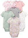 Simple Joys by Carter's Baby Girls' 6-Pack Short-Sleeve Bodysuit, Pink Dino, Floral, Mint, White, Gray, 6-9 Months