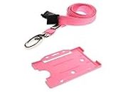 ID Card It Lanyard for Neck Strap with Safety Breakaway and Metal Clip with Recyclable ID Card Pass Badge Holder - Credit Card Size (Pink)