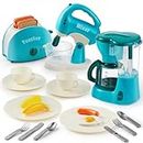 Joyin Play Kitchen Toys, Pretend Play Kitchen Appliances Toy Set with Coffee Maker, Mixer, Toaster with Realistic Lights& Sounds, Birthday Gift for Kids Ages 2 3 4 5, Blue