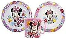 Minnie - Set di stoviglie per bambini, con piatto, ciotola per cereali, tazza (riutilizzabile)