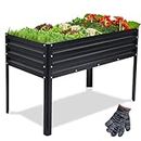 TMEE Galvanized Raised Garden Bed with Legs, 48x24x32In Planter Bed with Drainage Hole Outdoor Gardening for Herbs Flowers Vegetables Fruits, Elevated Metal Planter Box in Backyard Patio (Black)