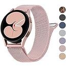 Wanme Metal Bands for Samsung Galaxy Watch 4 Band 40mm 44mm, Galaxy Watch 4 Classic Bands Women Men, 20mm Stainless Steel Replacement Strap for Samsung Watch 4 Bands (Rose Pink)