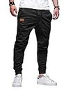 JMIERR Mens Joggers with Pockets Casual Joggers Pants Cotton Drawstring Chinos Pants Hiking Outdoor Stretch Twill Track Jogging Pants for Men Sweat Pants for Men, CA 34(M), 0 Black