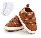 Sehfupoye Chaussures de Marche en Cuir PU pour bébé, Filles et garçons, 12-18 Mois, avec Chaussettes