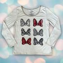 Disney Tops | Disney Boutique Minnie Mouse Bows Long Sleeve Tee Shirt Top Size Xl | Color: Cream/Red | Size: Xl