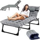 R RUNILEX Adjustable Lounge Chair Folding Cot with Cozy Mattress and Pillow Outdoor Recliner Sleeping Bed for Camping, Pool, Beach, Patio (73 x 69 x 18 CM - Multicolor)