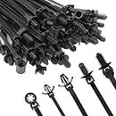 Armpow 110 PCS Automotive Installation Black Push Mount Cable Zip Ties Assorted Sizes, Heavy Duty Self-Locking UV Resistant Wire Ties - For Indoor Wire Bundling, Construction, Automotive