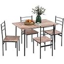 HOMCOM 5 Piece Dining Table Set for 4, Space Saving Kitchen Table and 4 Chairs, Rectangle, Steel Frame for Dining Room, Oak