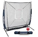PowerNet 5x5 Practice Net + Strike Zone + Weighted Training Ball Bundle | Baseball Softball Coaching Aid | Compact Lightweight Ultra Portable | Hitting Pitching (Navy)