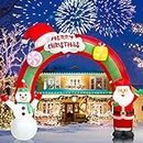 EBANKU 9 FT Babbo Natale pupazzo di neve arcobaleno arco decorazioni con LED integrati, gonfiabili per feste interne, all'aperto, prato, giardino