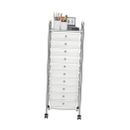 Storage Cart, Rolling Utility Cart with 10 Drawers, Portable Handles & Clear