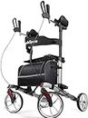 OasisSpace Upright Walker for Seniors - 10” Front Wheels Upright Rollator Walker with Seat and Padded Armrest, Folding Stand Up Walker Support up 300lbs,Gray