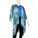 TAMSY Green Printed Rayon Open Front Kimono with Tassels-One Size Fits Most