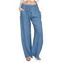 LRMQS Womens Pants Dressy Casual Petite Womens Pants Casual Trendy 2024 Spring Drawstring Loose Fit Trouser Lounge Beach Straight Linen Wide Leg Palazzo Outfit Peime My Orders March Sale