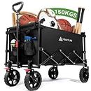 Hikenture Wagon Cart Foldable, 150kgs Large Capacity Folding Wagon, Heavy Duty Utility Grocery Cart with Wheels, 1-Second Setup Collapsible Wagon for Shopping, Garden, Beach, Sports