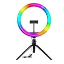 Amazon Basics 10-Inch LED RGB Ring Light with Table Top Tripod Stand and hot Shoe Adapter for Photo-Shoot, Video Shoot, Live Stream, Makeup & Vlogging, Compatible with iPhone/Android Phones & Camera