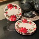 4 platos de ensalada de Navidad de piedra de hierro Berry Navidad Poinsettia 9" importaciones