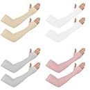 EVOLON DEALS Unisex Nylon UV Sun Protection Cooling Arm Sleeves with Thumb Hole Sports Tattoo Cover Up Sleeve for Biking Cycling Outdoor Sports Pack of 4 Skin White Pink Grey