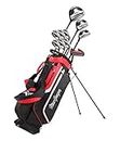 MacGregor Golf Mens CG3000 Steel Irons Graphite Woods 1" Longer Golf Clubs & Stand Bag Package Set, Mens Right Hand, Black/Red