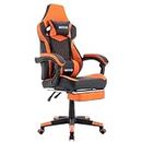 WOTSTA Gaming Chair Ergonomic PC Computer Gaming Chair with Footrest High Back Game Chair with Headrest and Lumbar Support Racing Style PVC Leather Chair for Office or Gaming(Black+Orange)