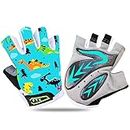 Kids Junior Cycling Gloves Fingerless Outdoor Sport Road Mountain Bike, Fit Boy Girl Youth Age 2-10, Gel Padding Bicycle Half Finger Pair S M L XL (Dinosaur, S)