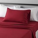 Amazon Basics Lightweight Super Soft Easy Care Microfiber 3-Piece Bed Sheet Set with 14-Inch Deep Pockets, Twin, Burgundy, Solid