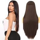 D-DIVINE Long Straight Natural Brown Full Head Wigs for Women Synthetic With Middle Part Wig (Pack of 1, Brown)