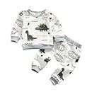 0-24M Dinosaur Newborn Infant Baby Boy Clothes Set Long Sleeve Sweatshirts Tops Pants Outfits (White, 6-12 Months)