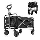 Foldable Camping Wagon Cart,HX Dream Folding Wagon Cart,Picnic Trailer with Push Handle,Suitable for Camping, Dining, Garden and Outdoor Sports