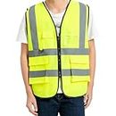 LIONWARD Vest Reflective ANSI Class 2, High Visibility Vest with Pockets and Zipper, Construction Work Vest Hi Vis, Yellow, XX-Large