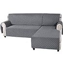 Smarcute Sofa Cover L Shape Couch Cover for Sectional Sofa Chaise Lounge Sofa Cover Reversible Sofa Slipcover Non-Slip Water Resistant Furniture Protector for Dog (Large, Grey/Grey)