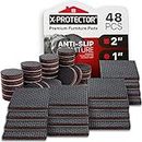 Non Slip Furniture Pads X-PROTECTOR - 32 pcs 1” Round + 16 pcs 2" Square Furniture Grippers! Rubber Feet Hardwood Floor Protectors for Furniture Legs - Couch Stoppers - Keep Furniture in Place!