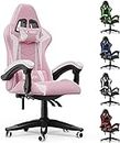 Bigzzia Pink Gaming Chair Office Chair, Reclining High Back PU Leather Computer Desk Chair with Headrest and Lumbar Support, Adjustable Swivel Rolling Video Game Chairs Ergonomic Racing Chair